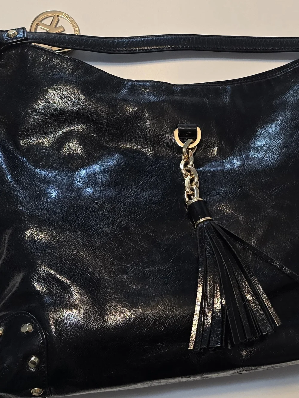 Michael Kors Black Leather Hobo with Gold Chain Tassel(26l